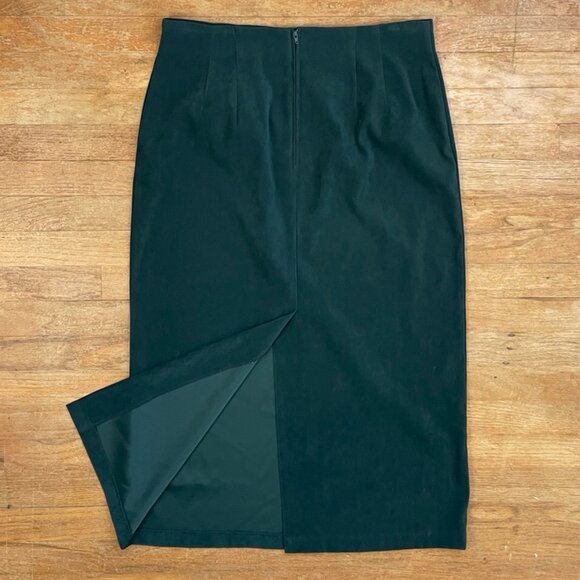 Vintage Microfiber Skirt Size XL 34" Waist 90s Emerald Green Maxi Straight Cut - Picture 3 of 4